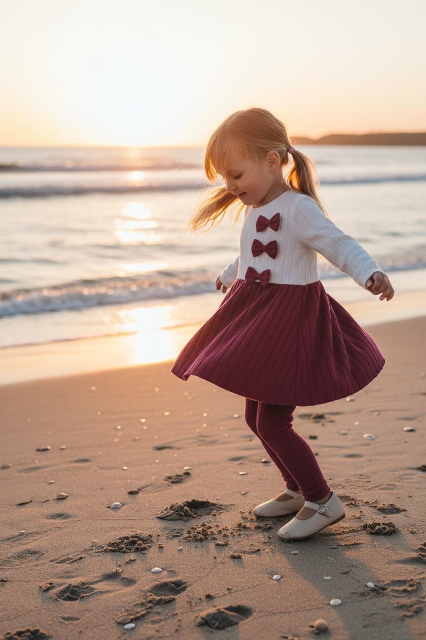 Girls 2-Piece Ruffle Outfit Set – Long Sleeve Dress Top & Pants for Fall Winter (White & Rose)