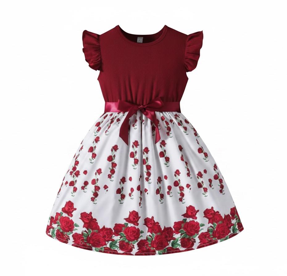 Girls Red Floral Dress - Elegant, stylish, and perfect for parties or everyday wear