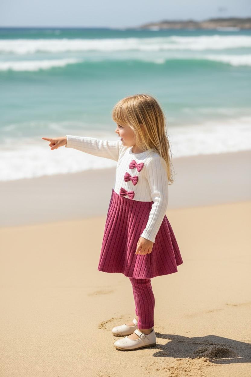 Girls 2-Piece Ruffle Outfit Set – Long Sleeve Dress Top & Pants for Fall Winter (White & Rose)