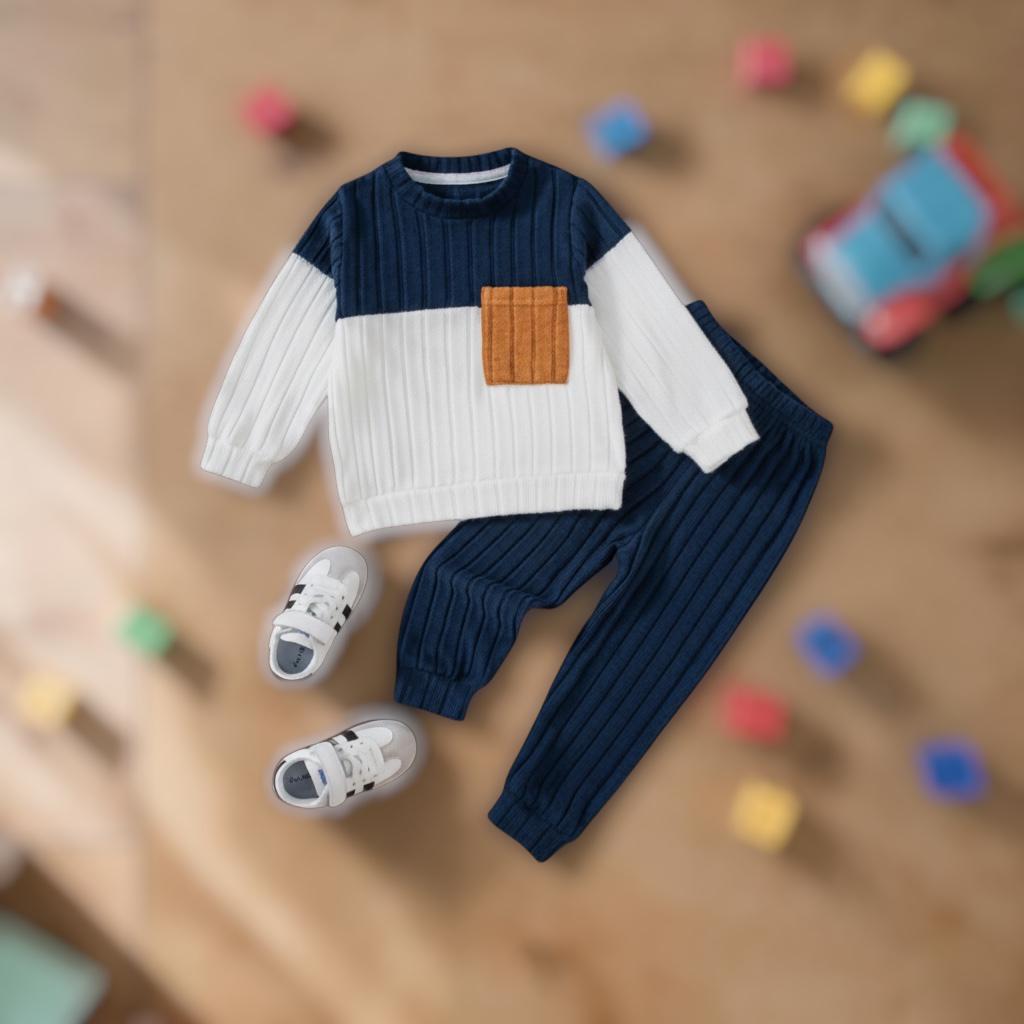 Boys Stylish Color Block Ribbed Knit Set - 2Pcs