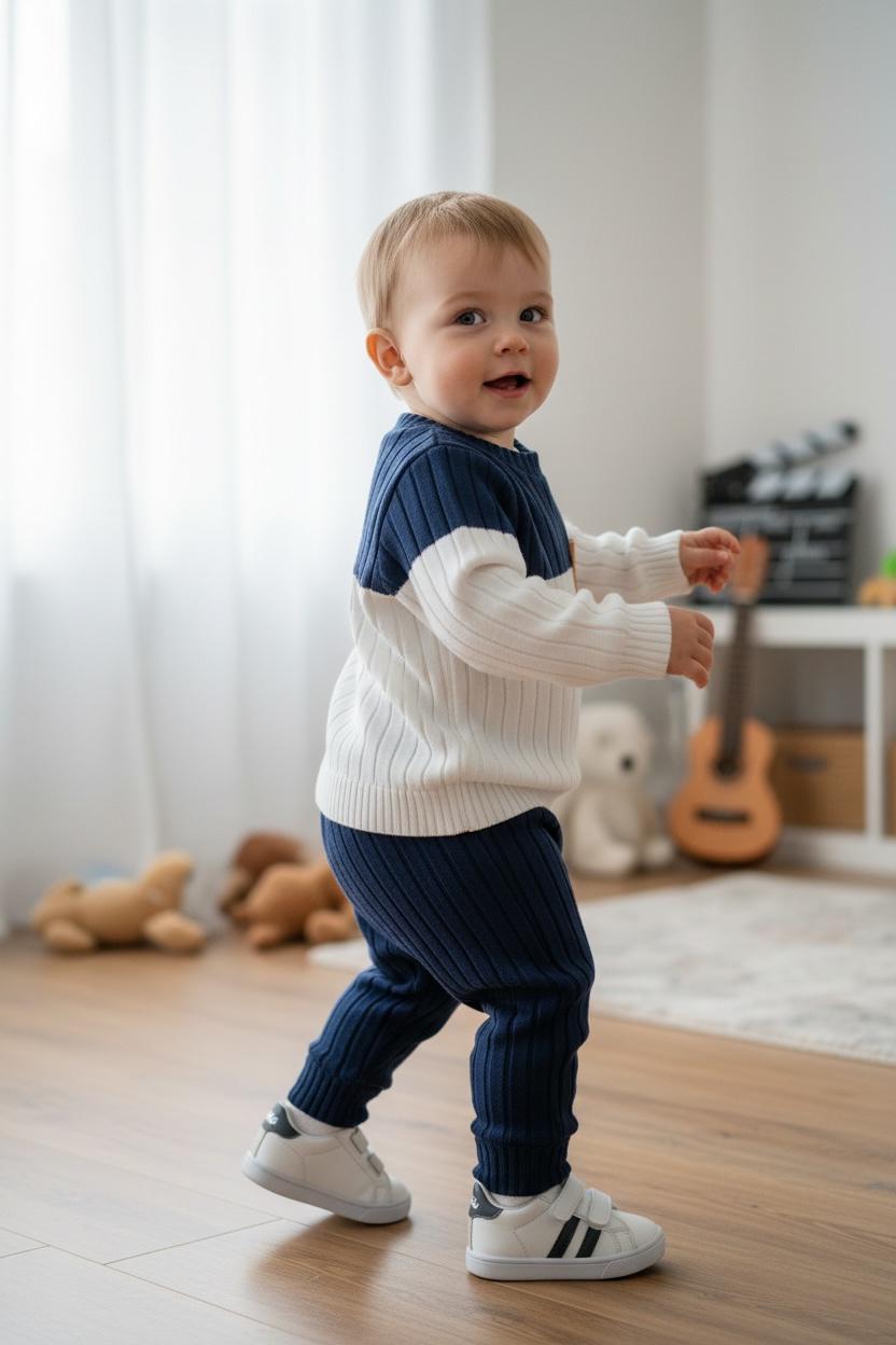 Boys Stylish Color Block Ribbed Knit Set - 2Pcs