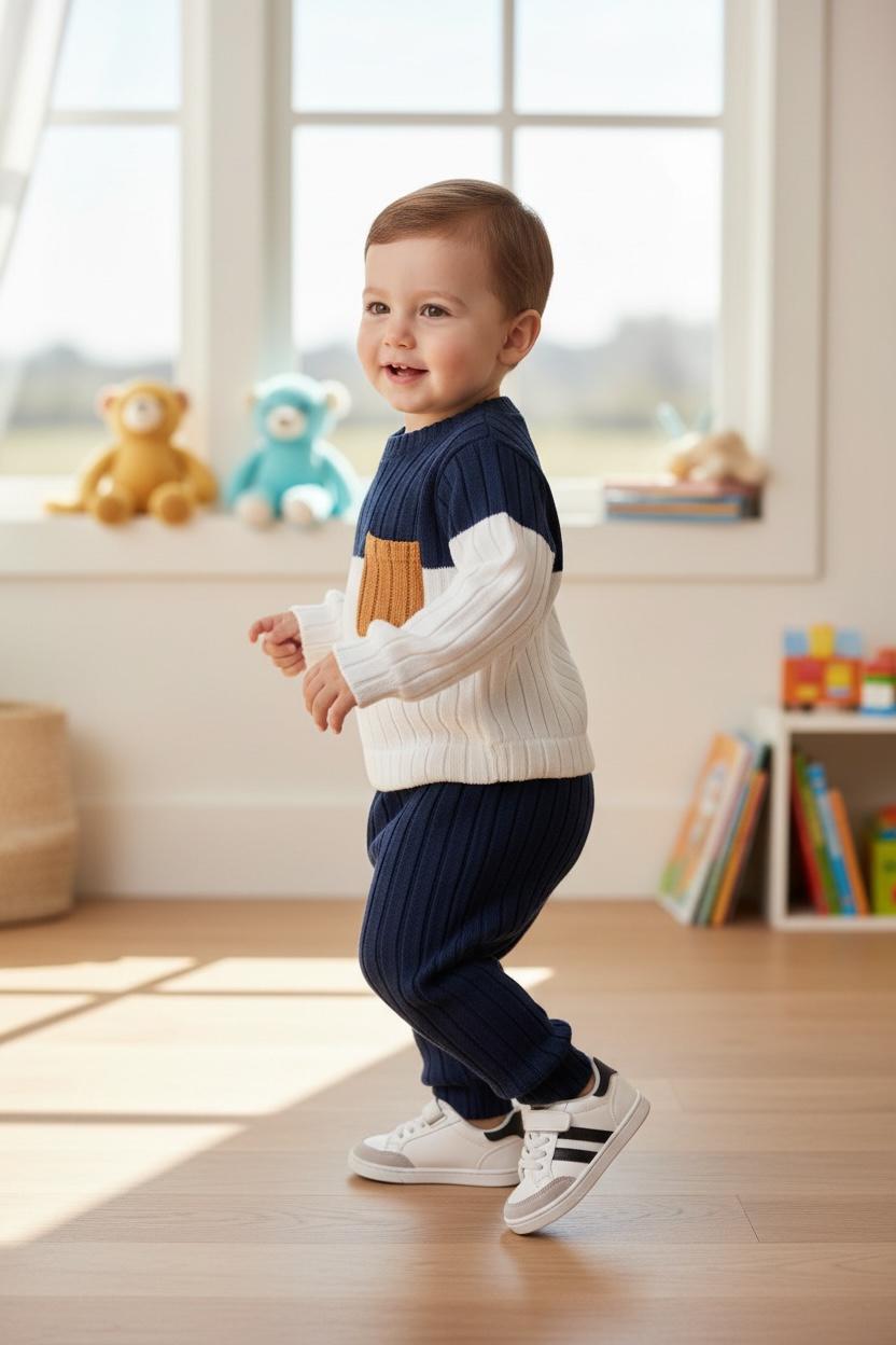 Boys Stylish Color Block Ribbed Knit Set - 2Pcs