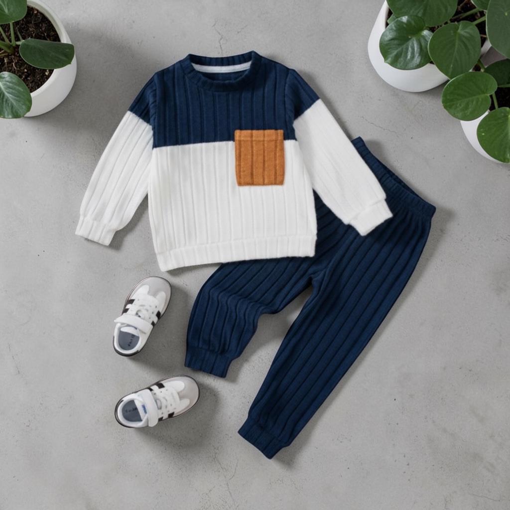 Boys Stylish Color Block Ribbed Knit Set - 2Pcs