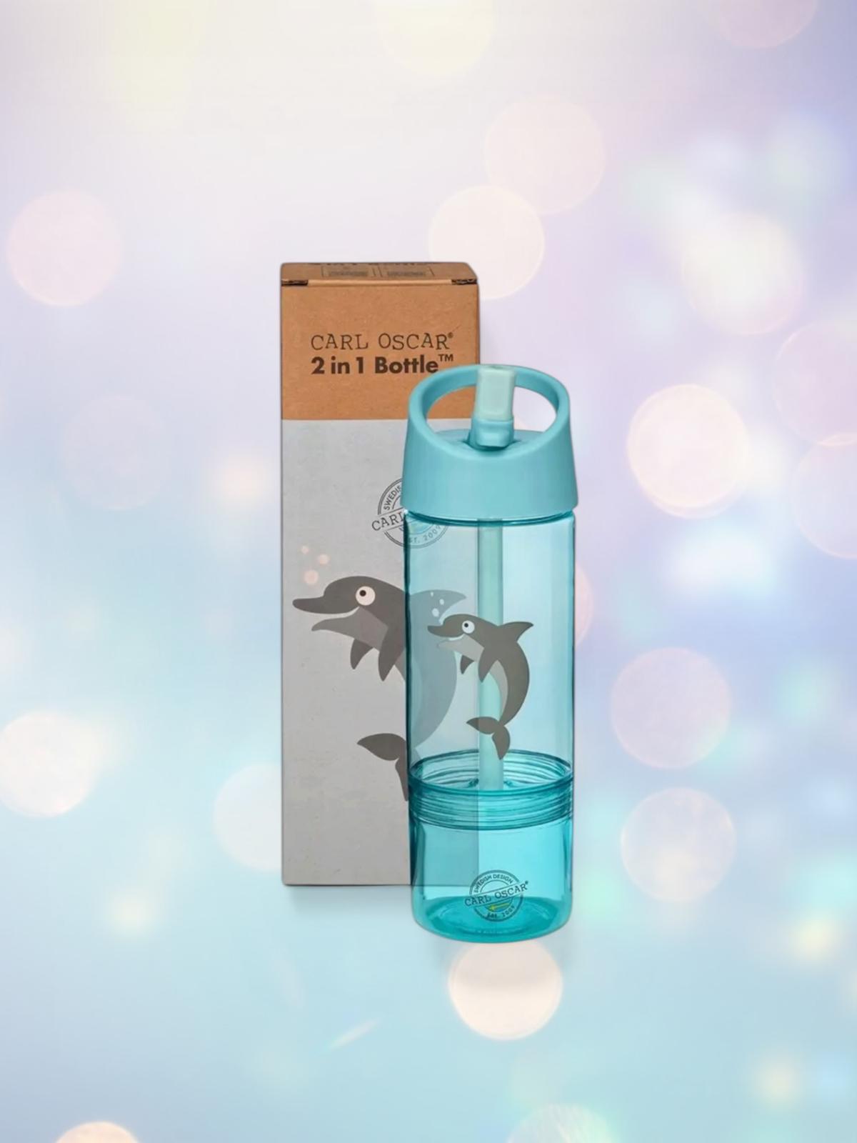 2-in-1 Kids Tritan Water Bottle with Snack Box – Animal Print, BPA-Free, 300ml + 150ml