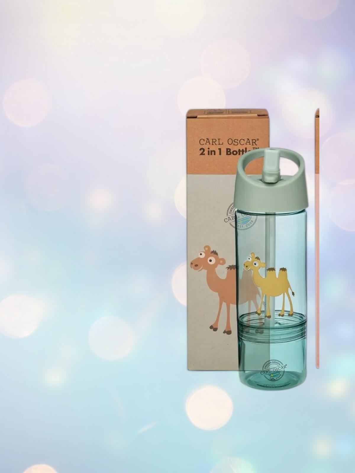 2-in-1 Kids Tritan Water Bottle with Snack Box – Animal Print, BPA-Free, 300ml + 150ml