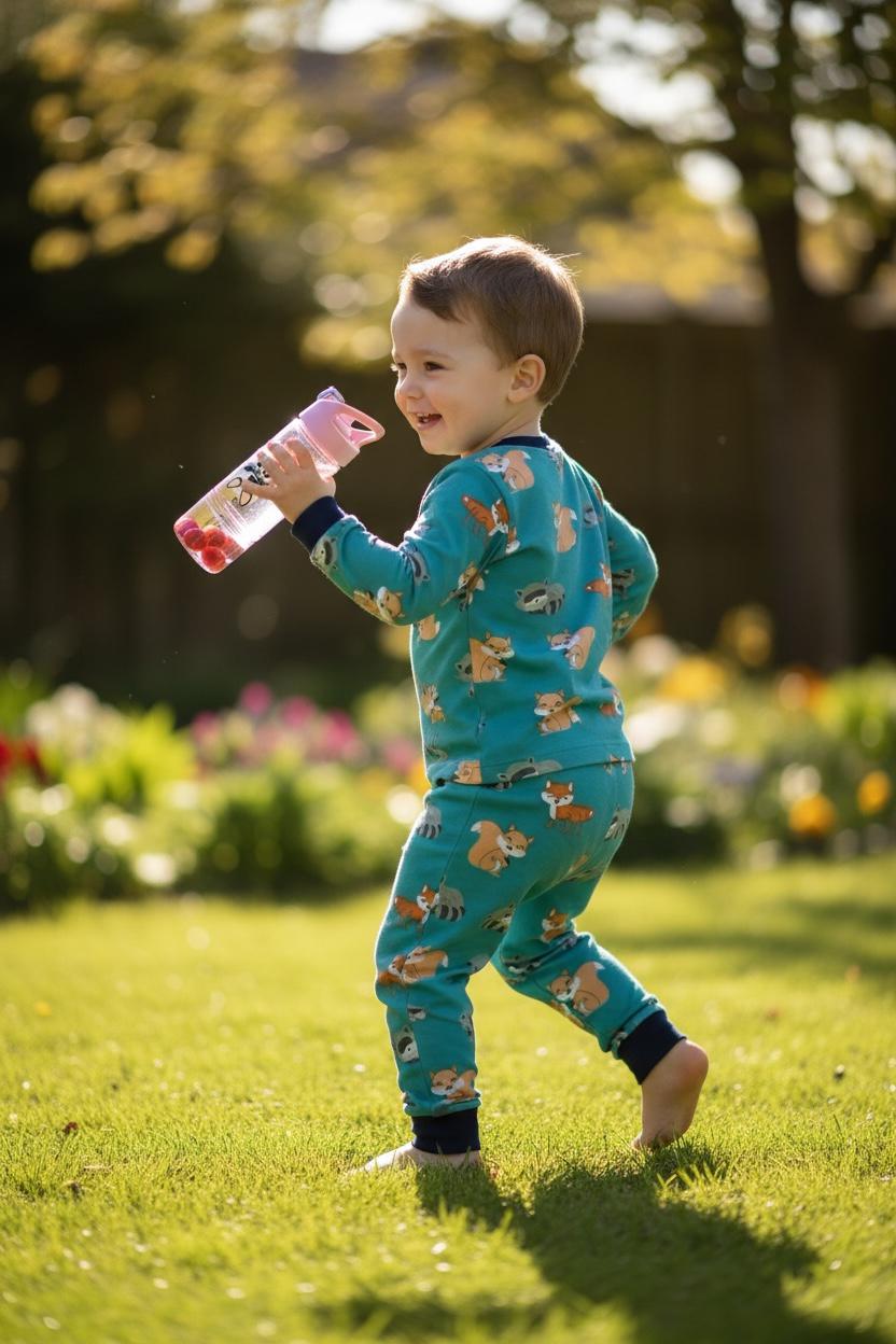 2-in-1 Kids Tritan Water Bottle with Snack Box – Animal Print, BPA-Free, 300ml + 150ml