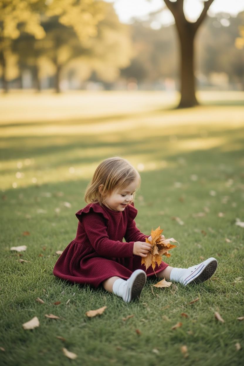 Wine Red Girls Long Sleeve A-Line Knit Dress with Ruffle Detail – Soft Party Wear Comfort Fit
