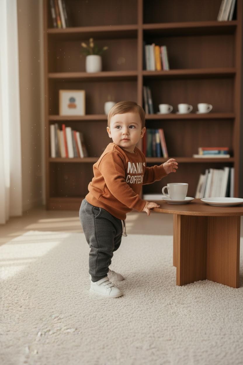 Baby 2-Piece Outfit – Long Sleeve “Mama’s Coffee Date” Print Top & Solid Pants Set
