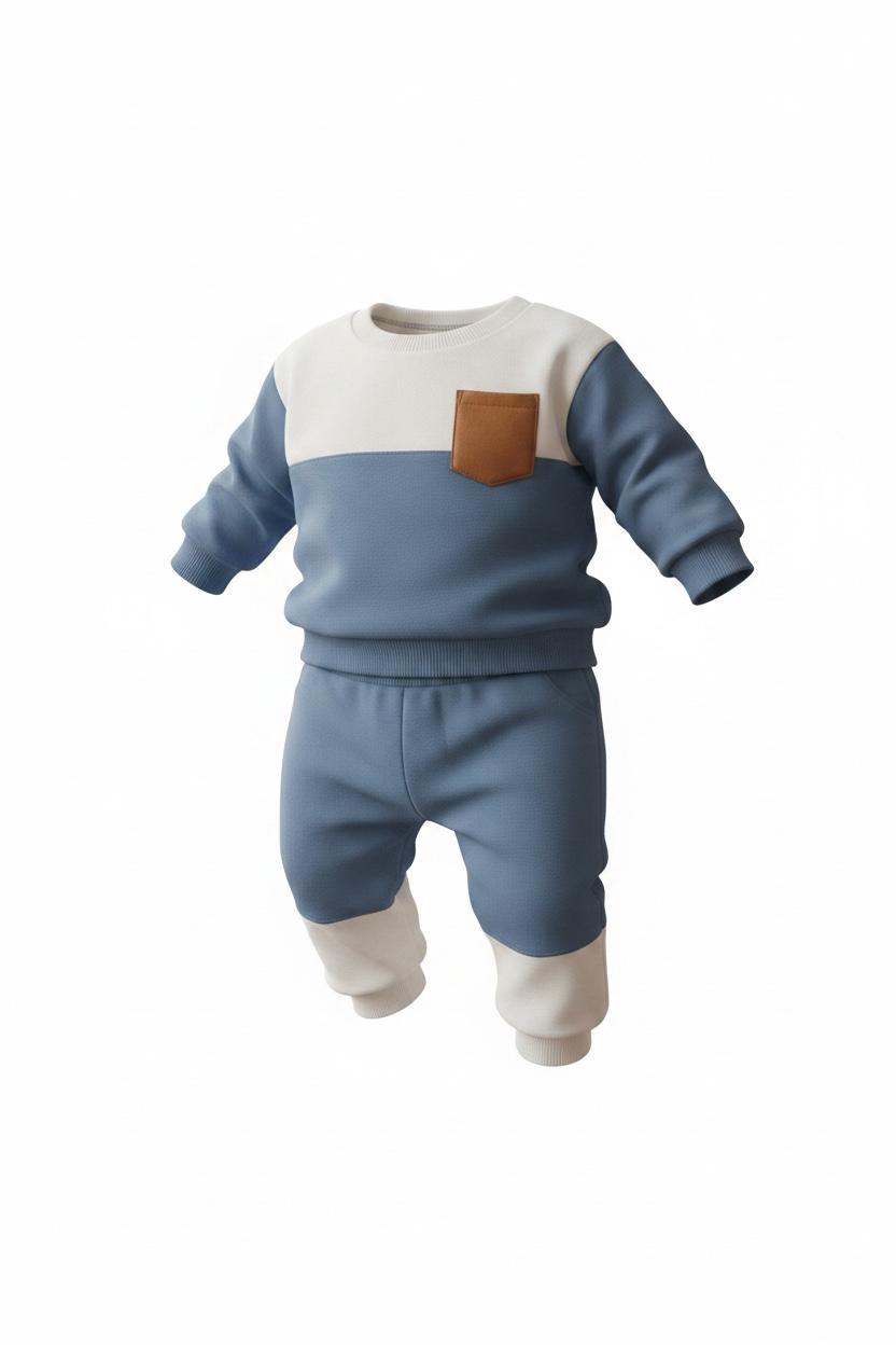 Kids Long Sleeve Top & Pants Set – Two-Tone Color block Outfit