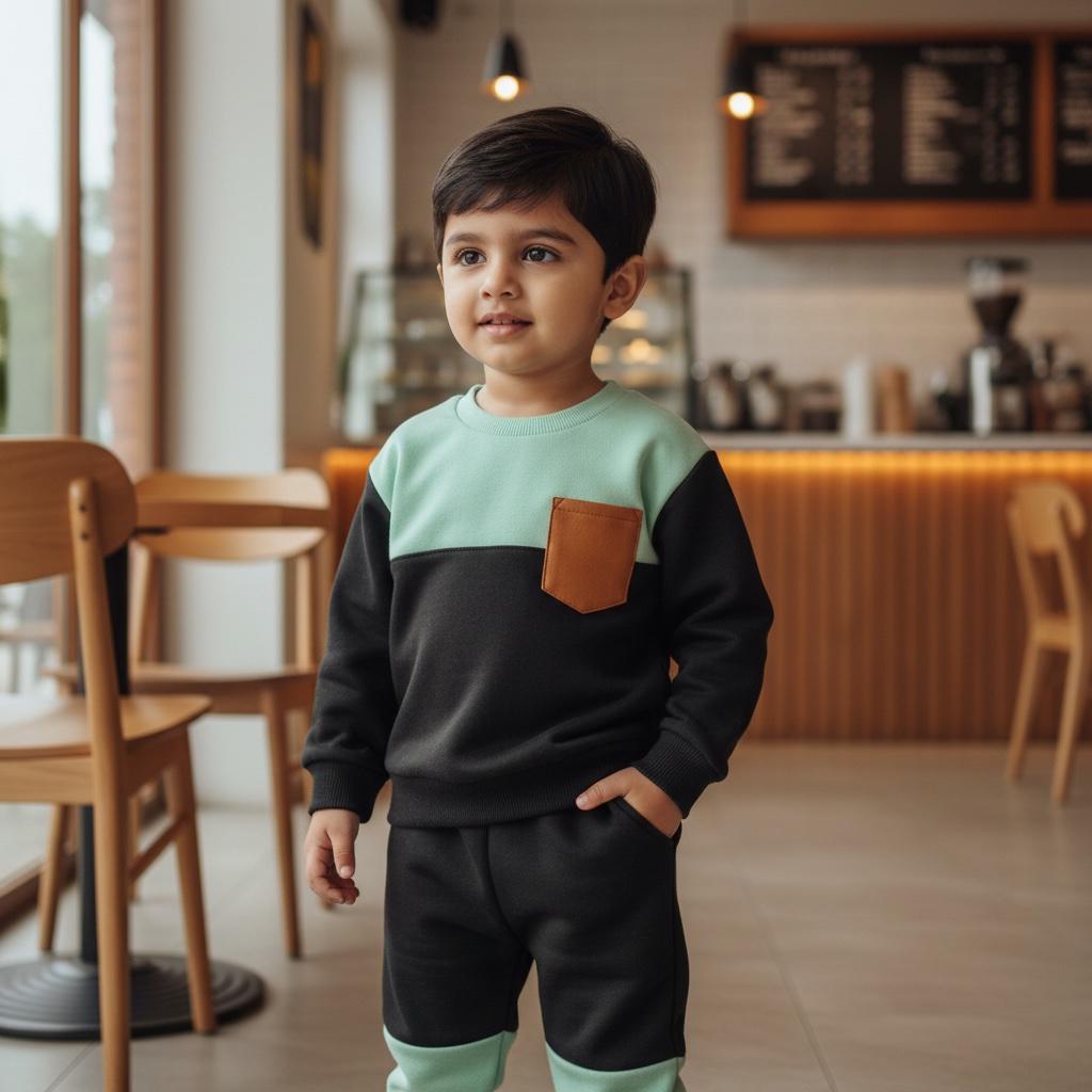 Kids Long Sleeve Top & Pants Set – Two-Tone Color block Outfit