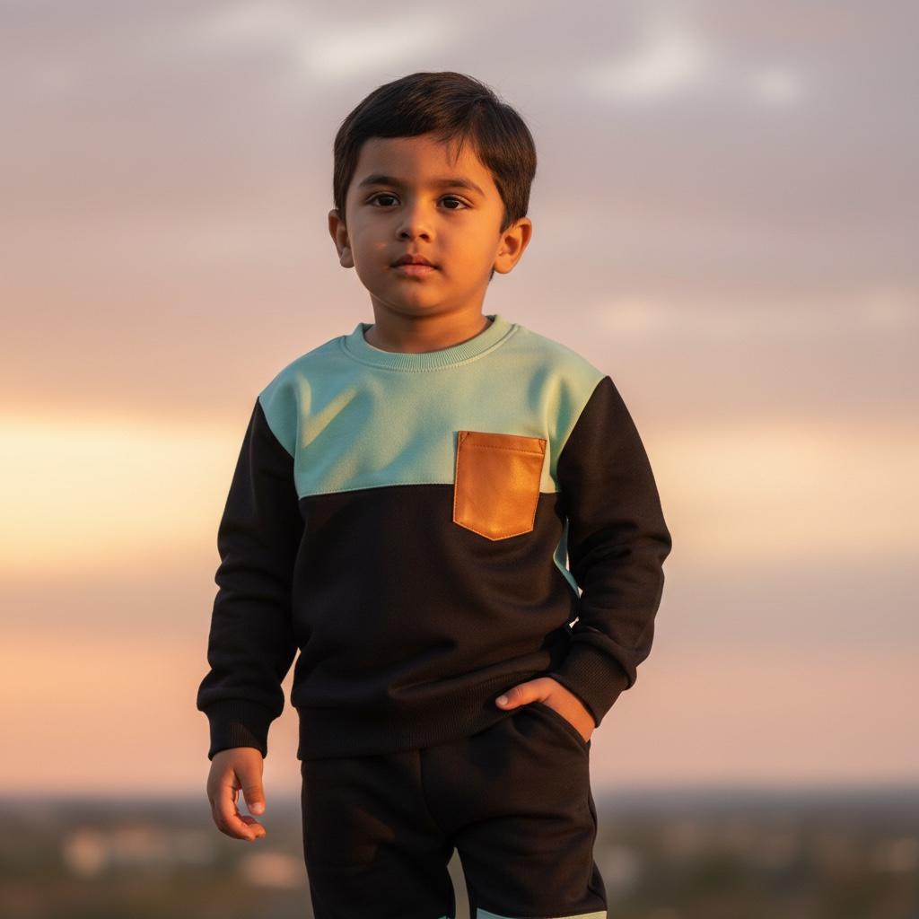 Kids Long Sleeve Top & Pants Set – Two-Tone Color block Outfit