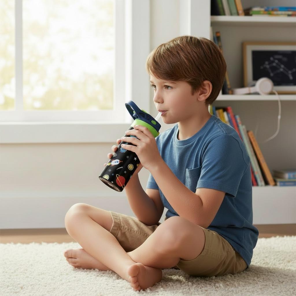 Kids 350ml Insulated SS Water Bottle – Leak Proof, BPA Free with Carry Handle