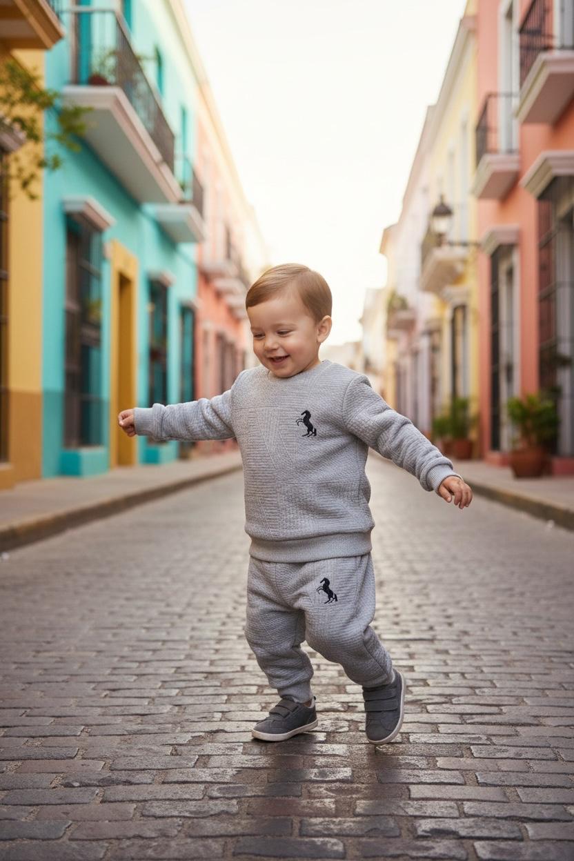 Toddler Baby Boy Grey Outfit Set – Soft Long Sleeve Sweatshirt & Pants 2Pcs for Everyday Fall/Winter Wear