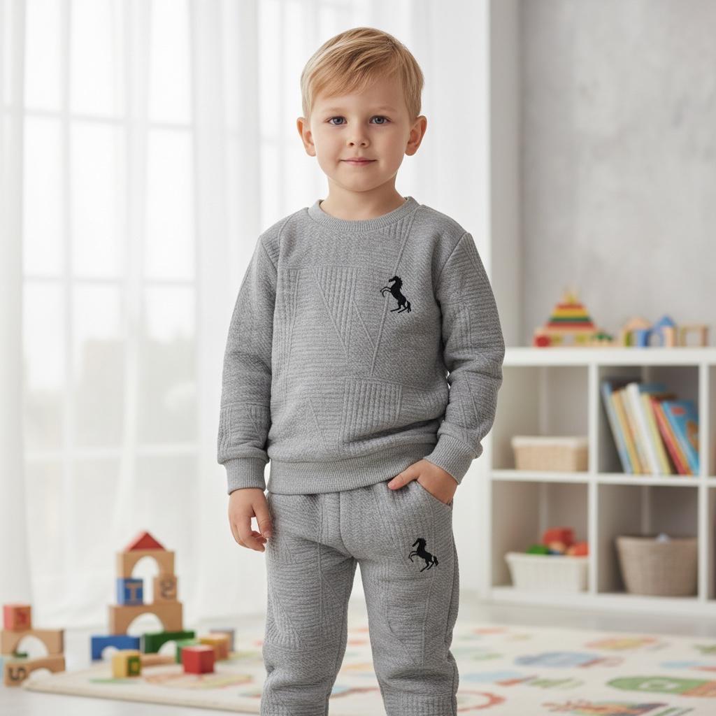 Toddler Baby Boy Grey Outfit Set – Soft Long Sleeve Sweatshirt & Pants 2Pcs for Everyday Fall/Winter Wear