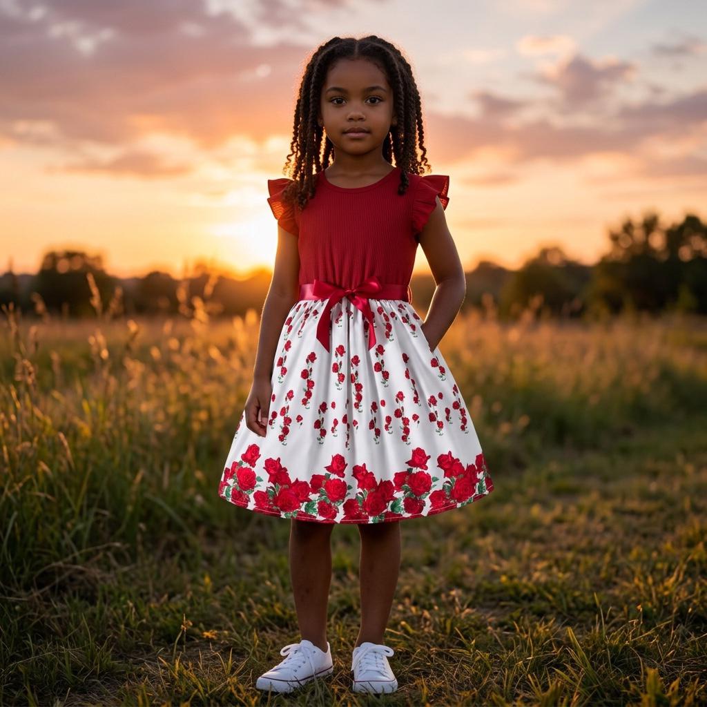 Girls Red Floral Dress - Elegant, stylish, and perfect for parties or everyday wear