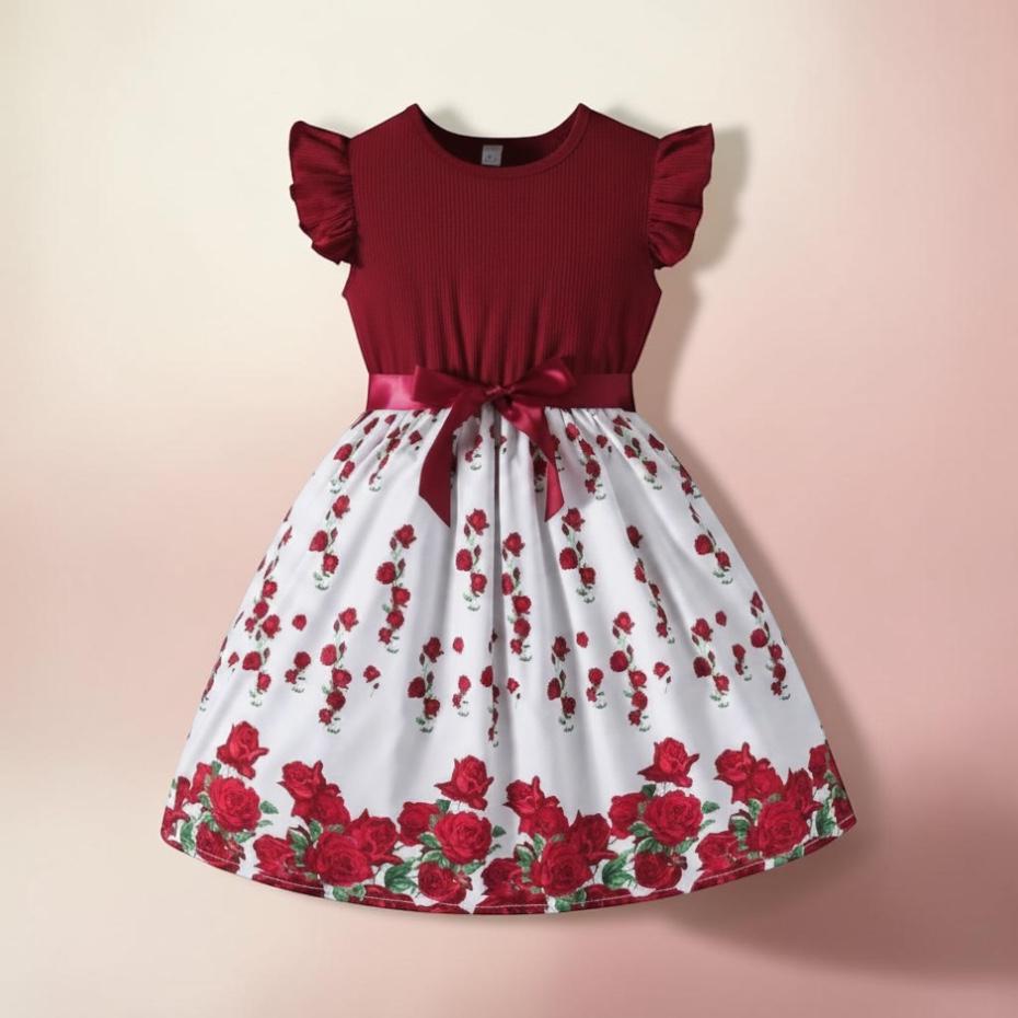 Girls Red Floral Dress - Elegant, stylish, and perfect for parties or everyday wear