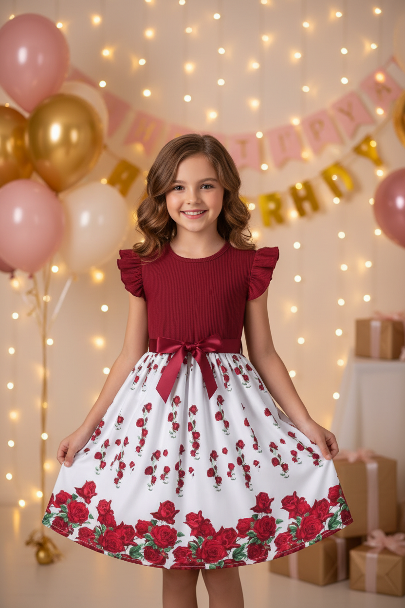 Girls Red Floral Dress - Elegant, stylish, and perfect for parties or everyday wear