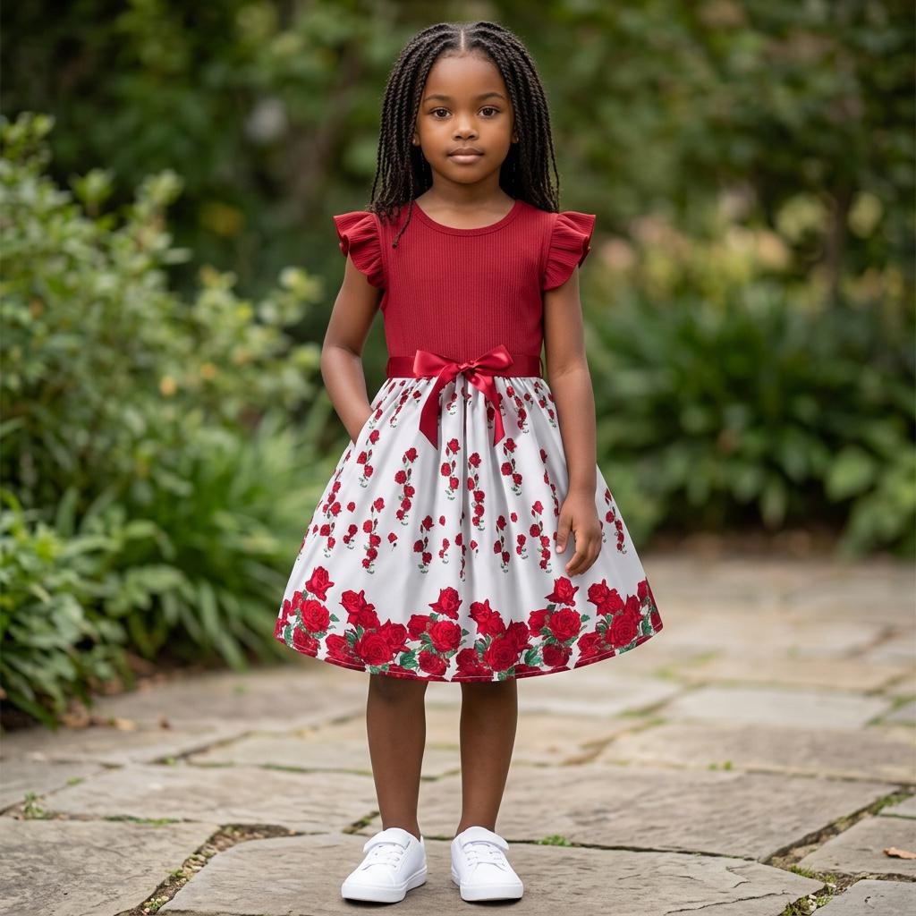 Girls Red Floral Dress - Elegant, stylish, and perfect for parties or everyday wear
