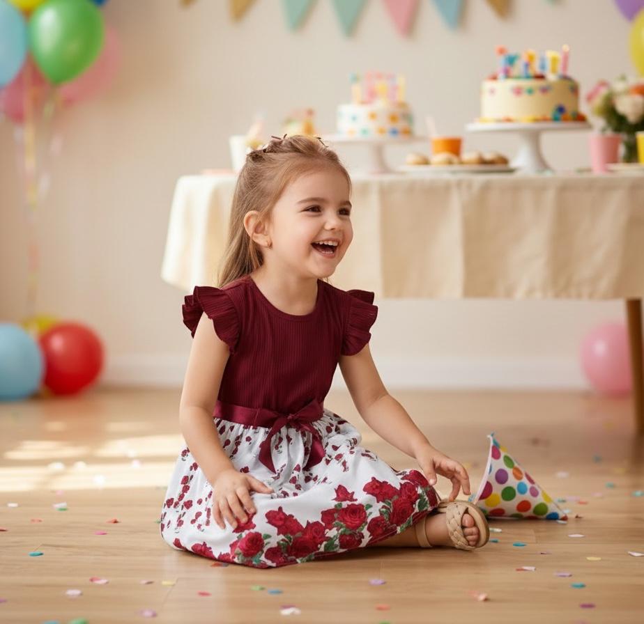 Girls Red Floral Dress - Elegant, stylish, and perfect for parties or everyday wear