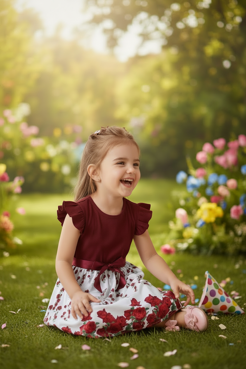 Girls Red Floral Dress - Elegant, stylish, and perfect for parties or everyday wear