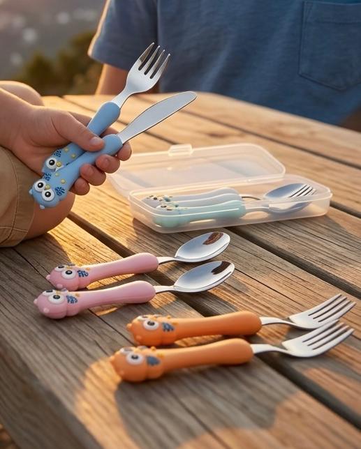 Children’s Fork & Spoon Set – Safe Stainless Steel Utensils with Storage Box, Travel Friendly