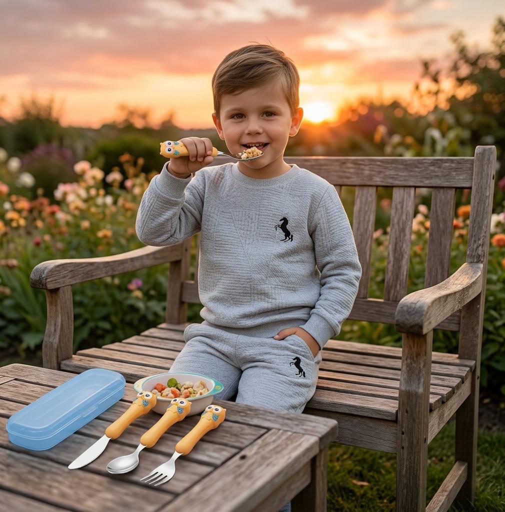 Children’s Fork & Spoon Set – Safe Stainless Steel Utensils with Storage Box, Travel Friendly