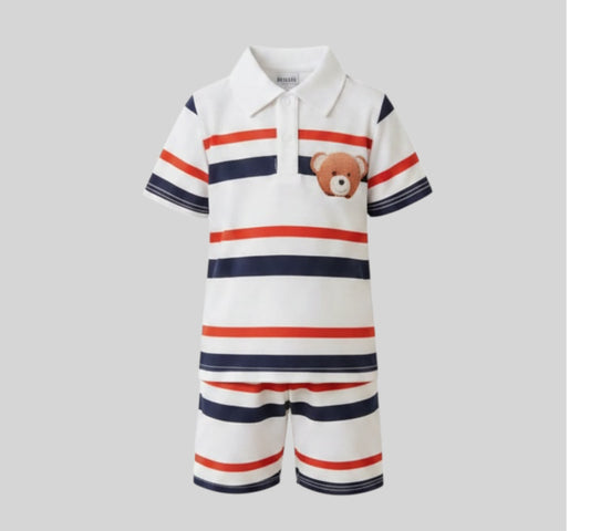 Toddler Boys Striped Polo Shirt & Shorts Set – Baby Boy Short Sleeve Summer Outfit