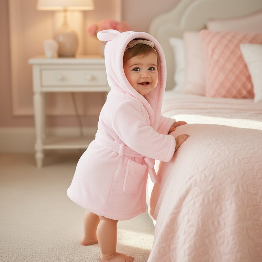 Baby Fleece Hooded Robe – Soft & Warm Toddler Bathrobe with Hoodie, Cozy Dressing