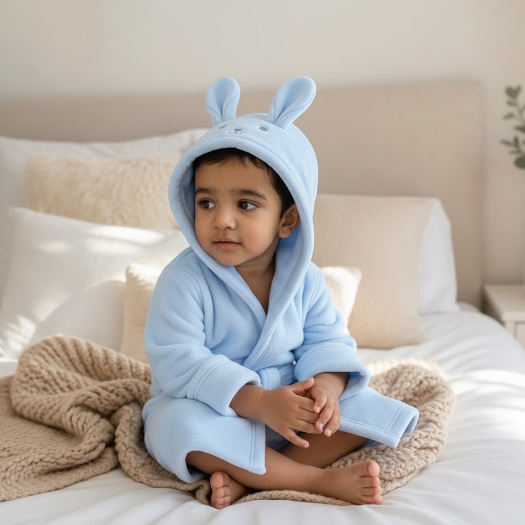 Baby Fleece Hooded Robe – Soft & Warm Toddler Bathrobe with Hoodie, Cozy Dressing