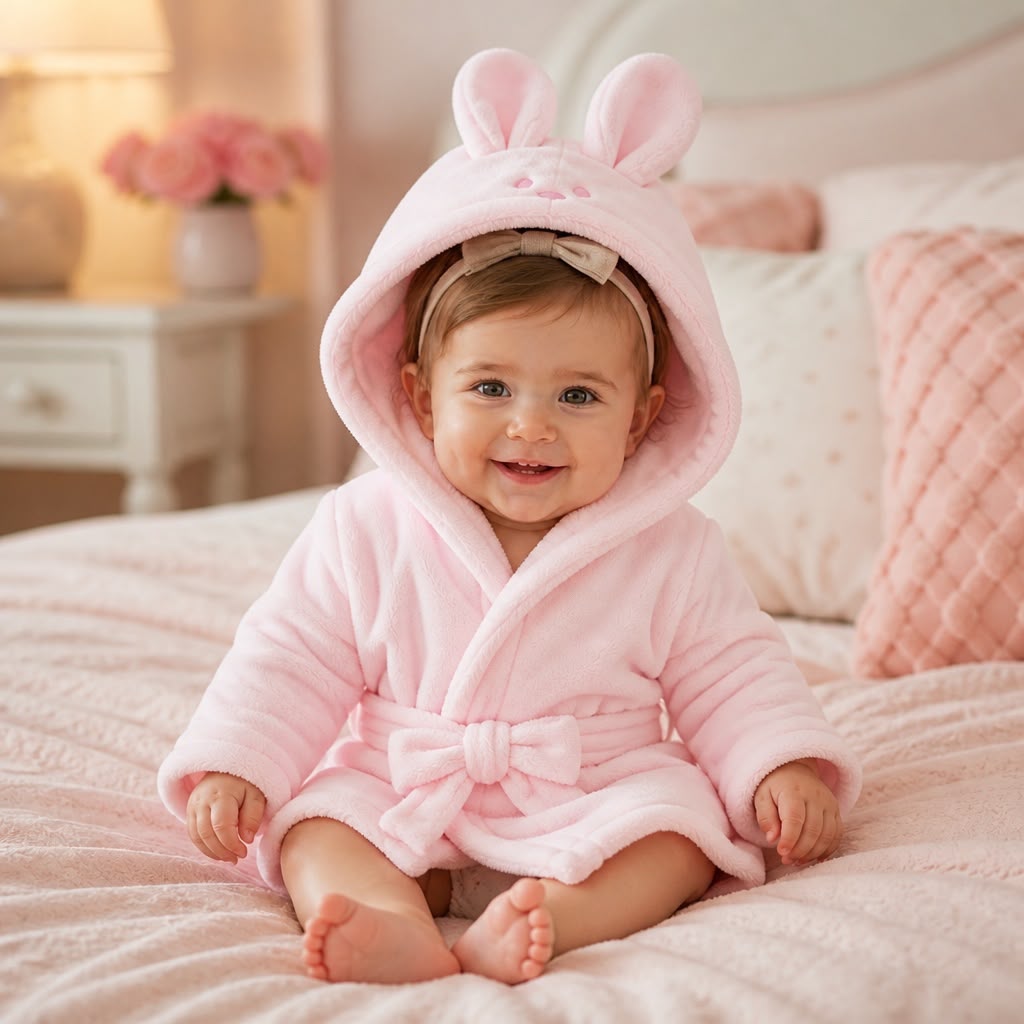 Baby Fleece Hooded Robe – Soft & Warm Toddler Bathrobe with Hoodie, Cozy Dressing
