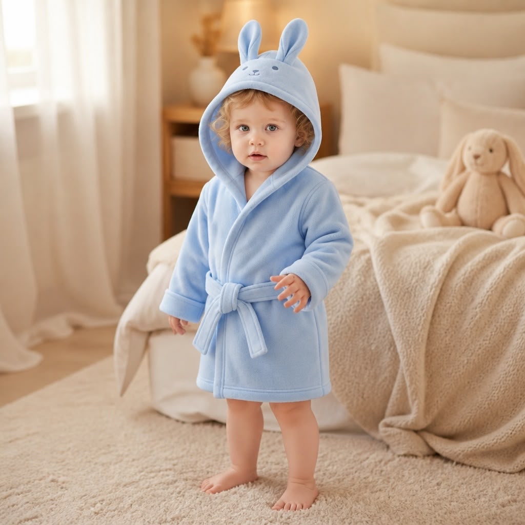 Baby Fleece Hooded Robe – Soft & Warm Toddler Bathrobe with Hoodie, Cozy Dressing