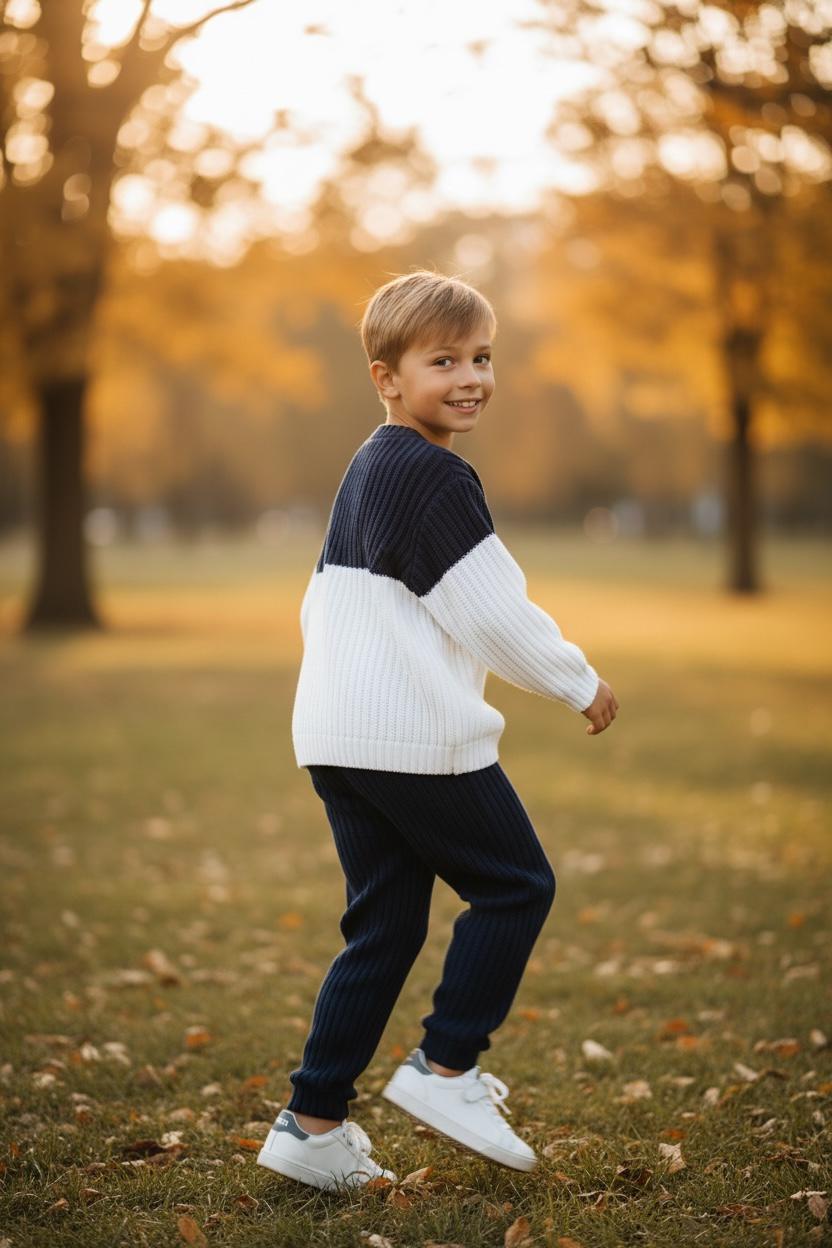 Boys Stylish Color Block Ribbed Knit Set - 2Pcs